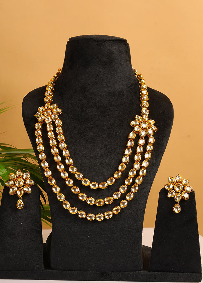 Two Layered Kundan Flower Embossed Necklace Set - Indian Silk House Agencies