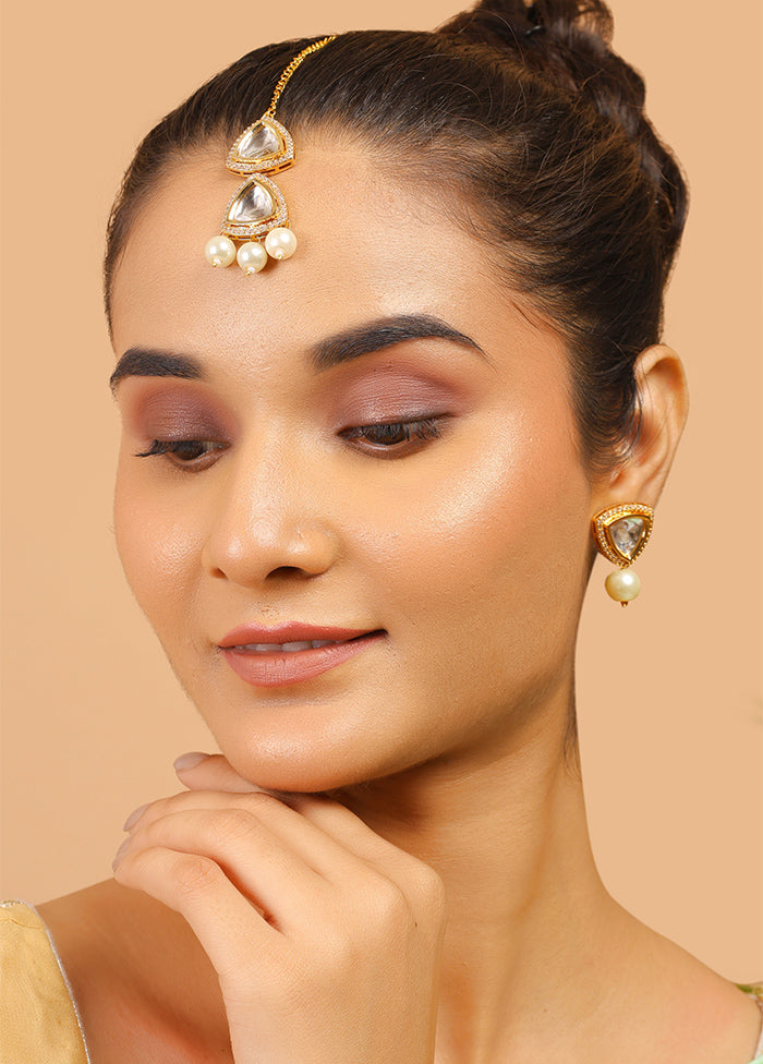 Handcrafted Kundan Polki Earrings And Mangtika Set - Indian Silk House Agencies