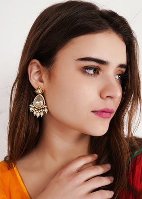 Kundan Polki Drop Earrings With Pearls - Indian Silk House Agencies