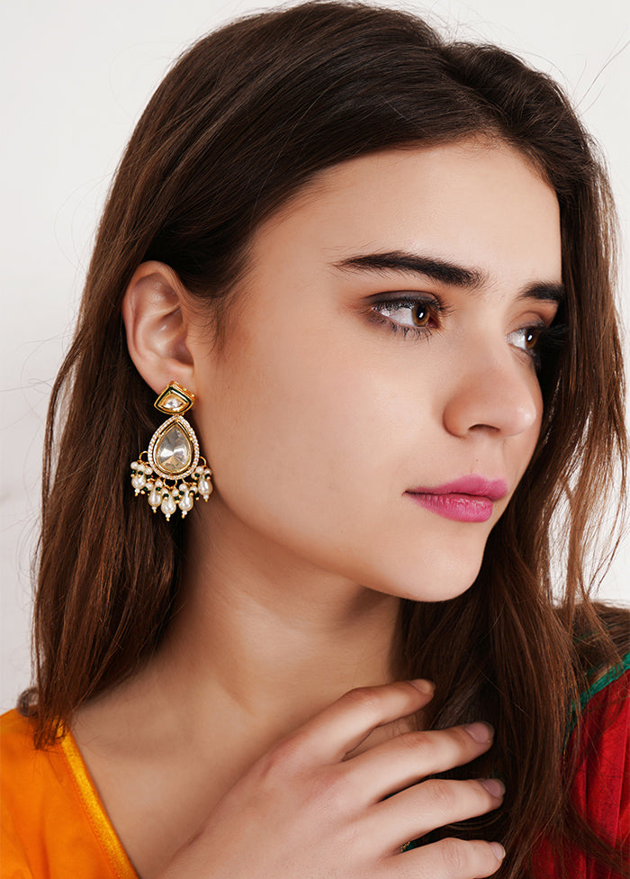 Kundan Polki Drop Earrings With Pearls - Indian Silk House Agencies