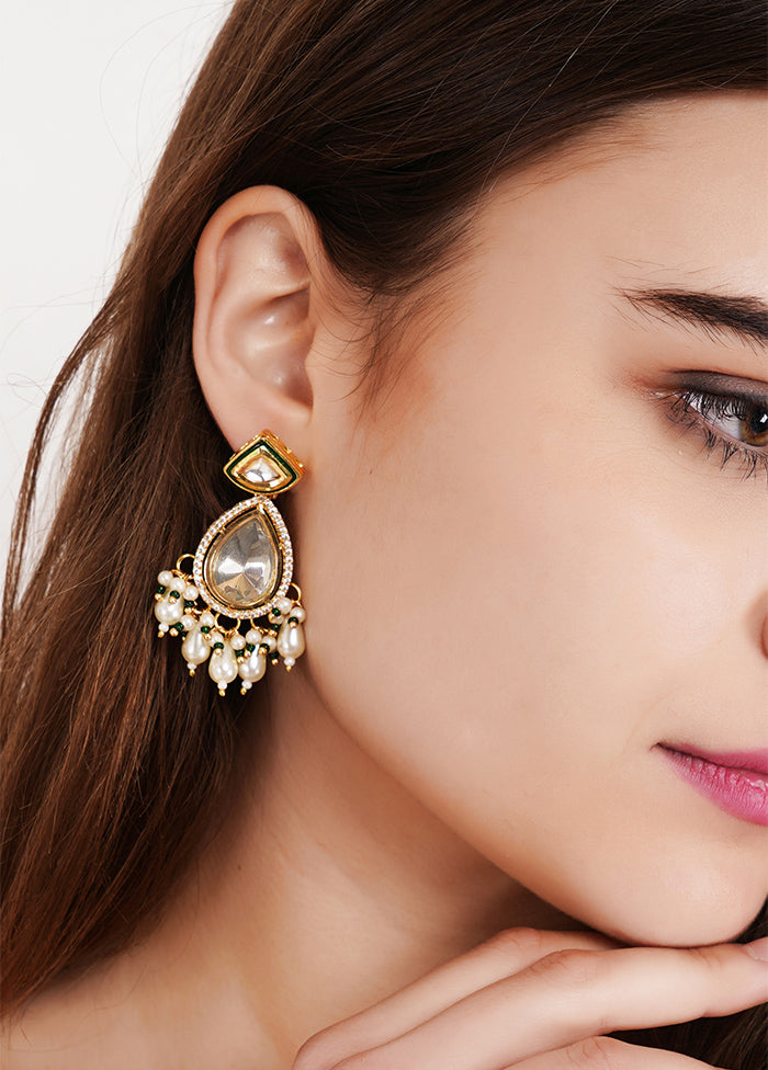 Kundan Polki Drop Earrings With Pearls - Indian Silk House Agencies