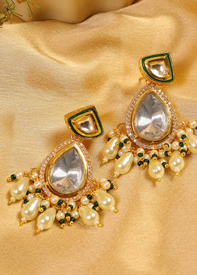 Kundan Polki Drop Earrings With Pearls - Indian Silk House Agencies