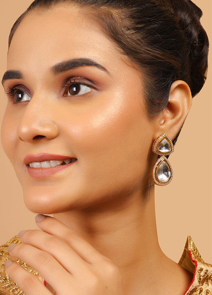 Handcrafted Triangular Kundan Polki Drop Earrings - Indian Silk House Agencies