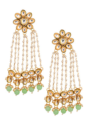 Kundan Pearl Chain Earrings - Indian Silk House Agencies