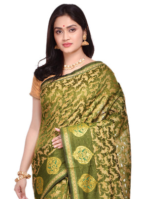 Green Cotton Saree With Blouse Piece