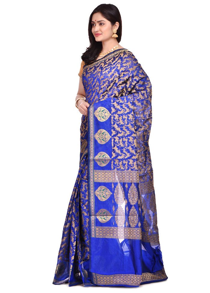 Blue Cotton Saree With Blouse Piece