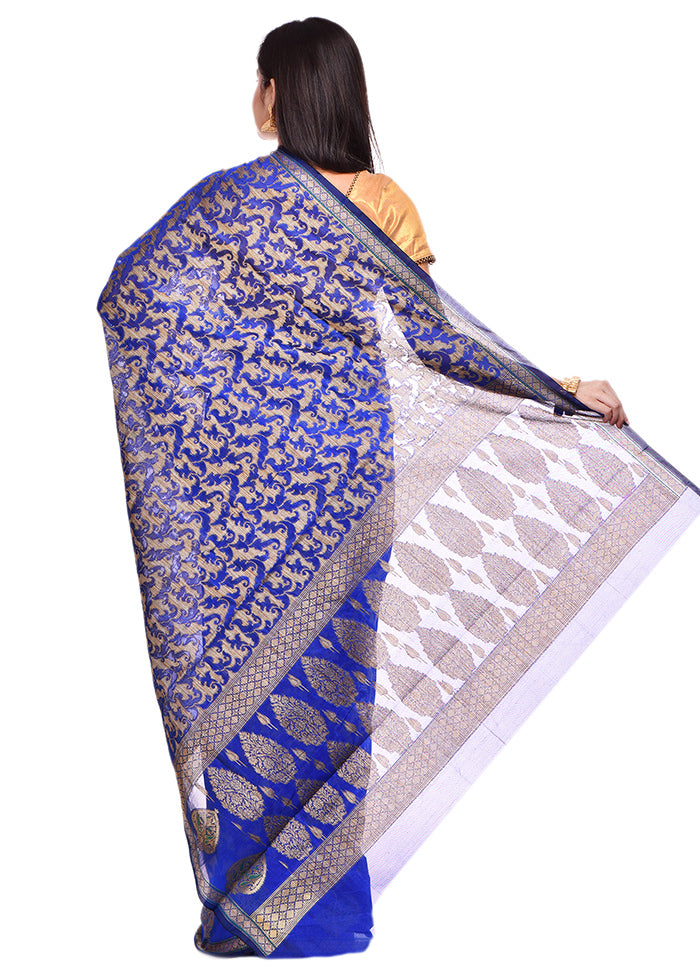 Blue Cotton Saree With Blouse Piece - Indian Silk House Agencies