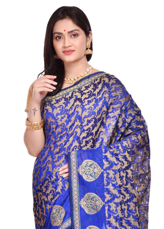 Blue Cotton Saree With Blouse Piece