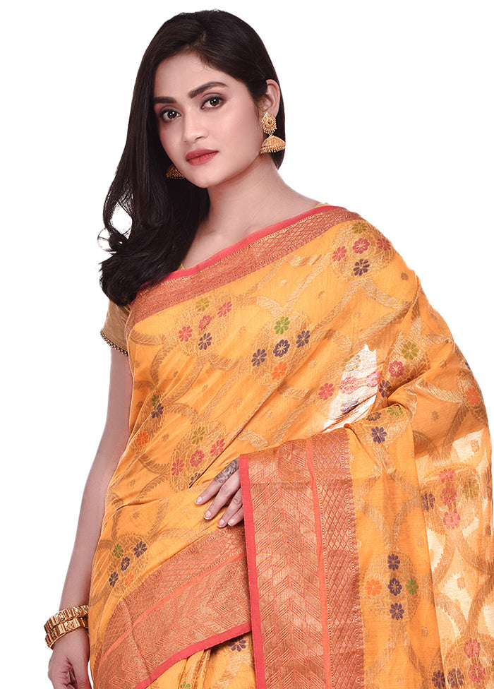 Golden Cotton Saree With Blouse Piece