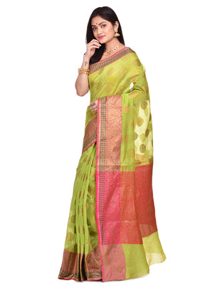 Green Cotton Saree With Blouse Piece