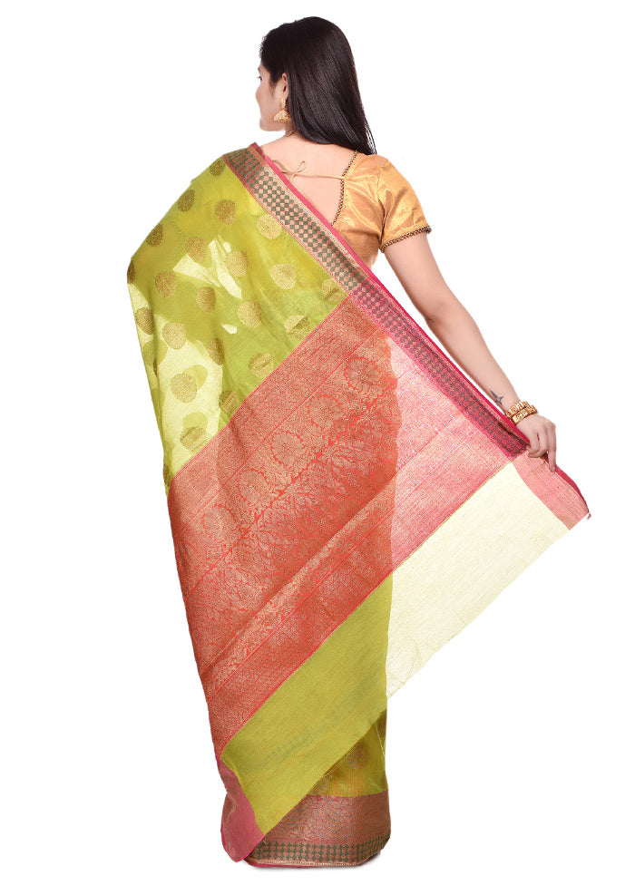 Green Cotton Saree With Blouse Piece