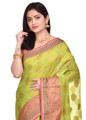 Green Cotton Saree With Blouse Piece