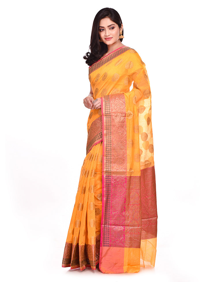 Golden Cotton Saree With Blouse Piece