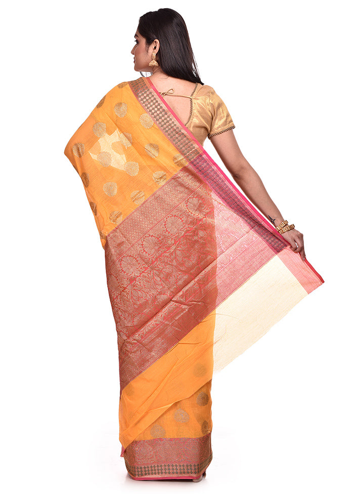 Golden Cotton Saree With Blouse Piece