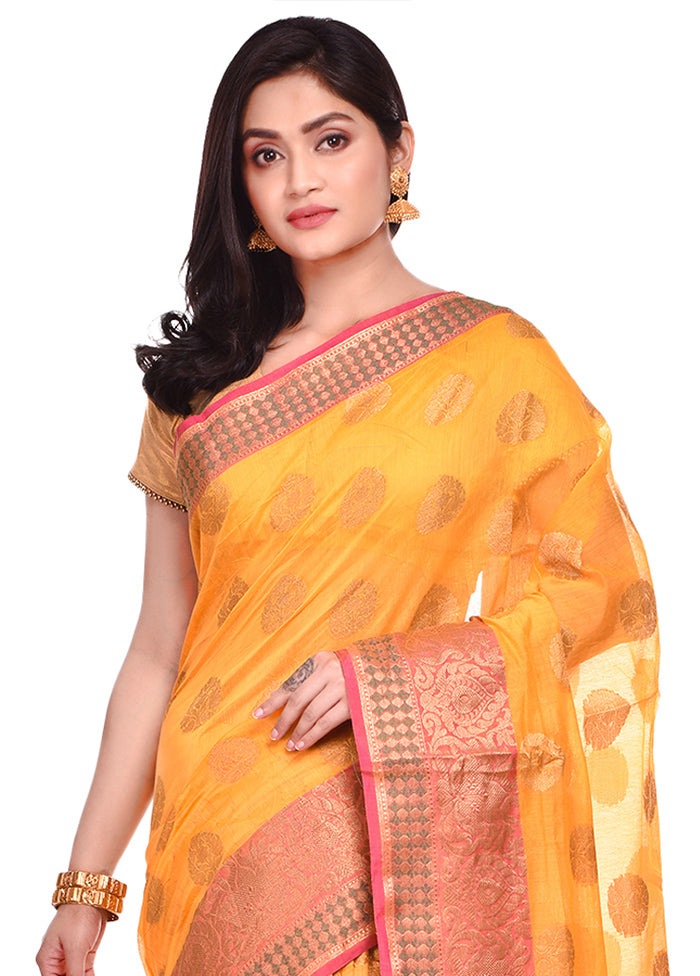 Golden Cotton Saree With Blouse Piece - Indian Silk House Agencies