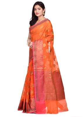 Orange Cotton Saree With Blouse Piece - Indian Silk House Agencies