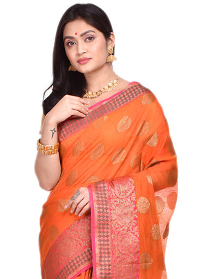 Orange Cotton Saree With Blouse Piece - Indian Silk House Agencies