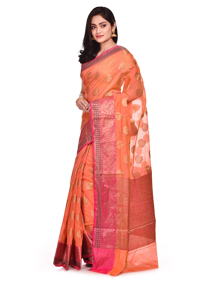 Peach Cotton Saree With Blouse Piece - Indian Silk House Agencies