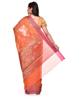 Peach Cotton Saree With Blouse Piece