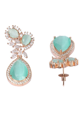 Rose Gold Plated Green Contemporary Drop Earrings - Indian Silk House Agencies