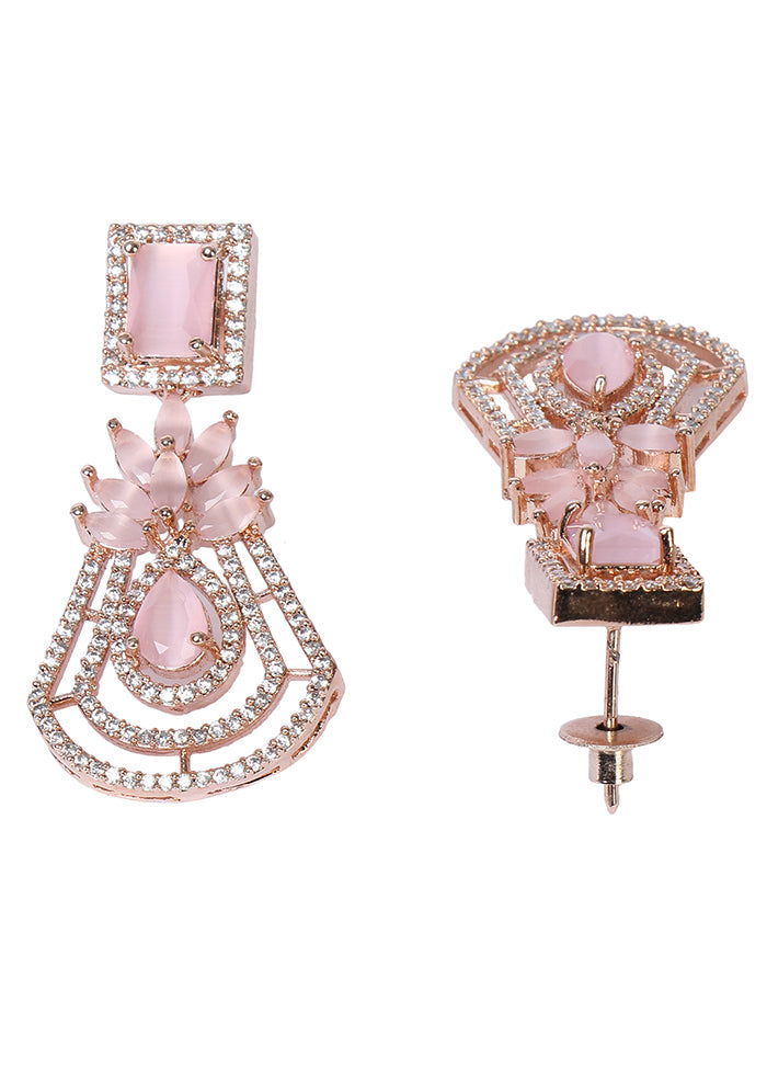 Rose Gold Plated Pink Drop Earrings - Indian Silk House Agencies