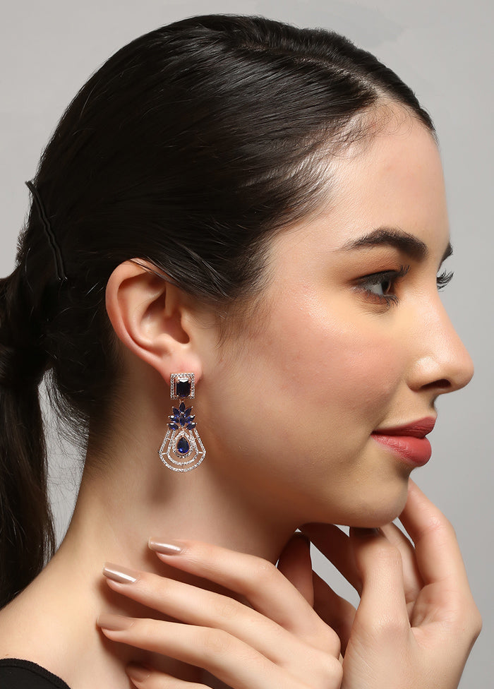 Rose Gold Plated Blue American Diamond Drop Earrings - Indian Silk House Agencies