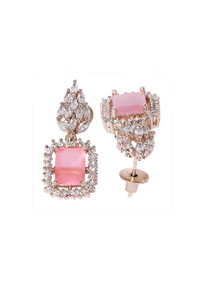 Rose Gold Plated Pink Stud Earrings - Indian Silk House Agencies