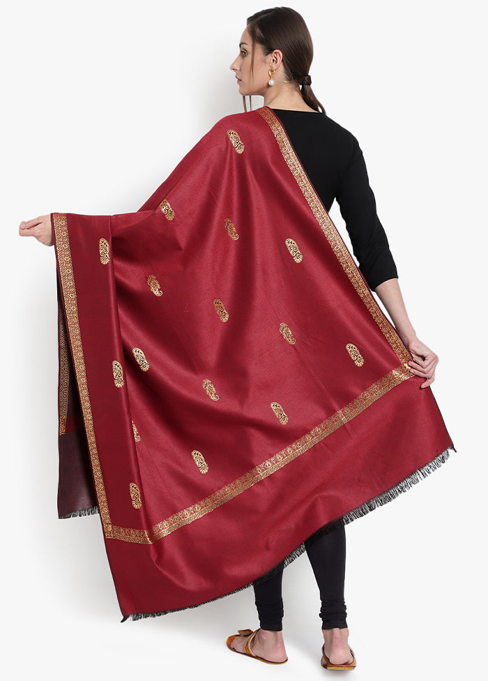 Maroon Jamewar Woven Silk Shawl - Indian Silk House Agencies