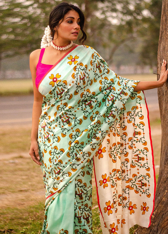 Green Mulberry Silk Saree With Blouse Piece - Indian Silk House Agencies