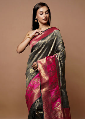 Grey Dupion Silk Saree With Blouse Piece