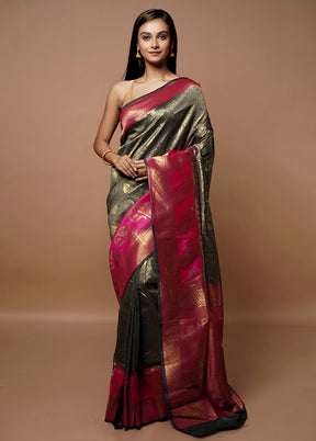 Grey Dupion Silk Saree With Blouse Piece