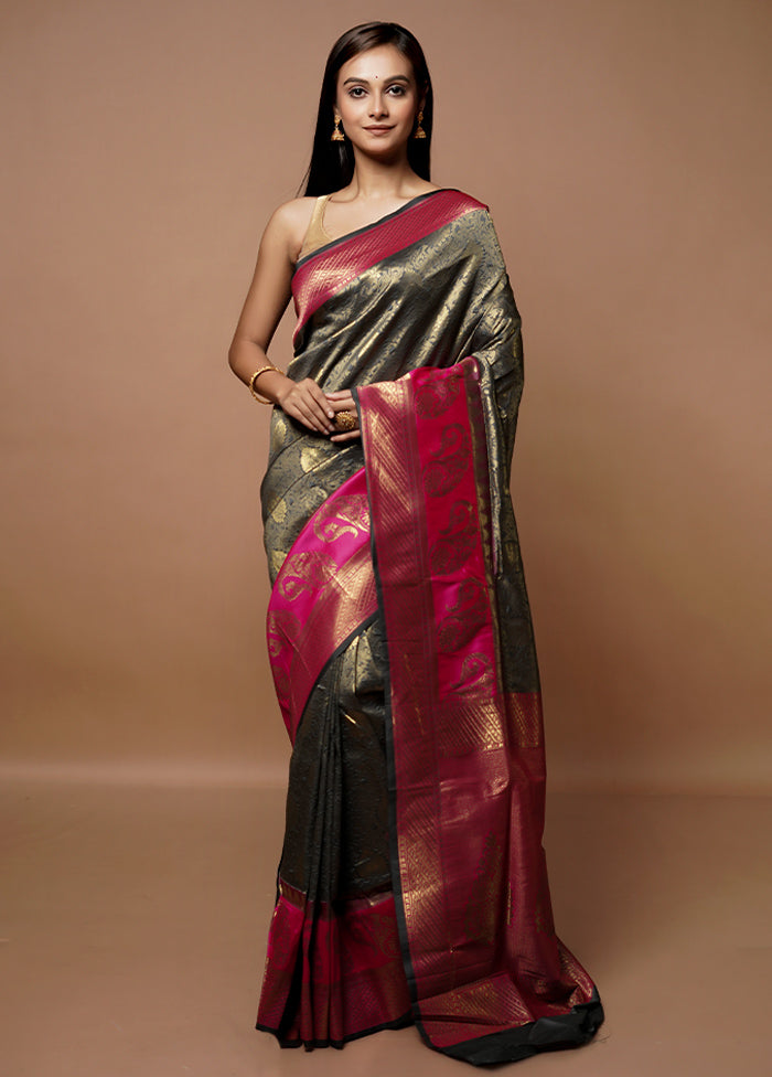 Grey Dupion Silk Saree With Blouse Piece