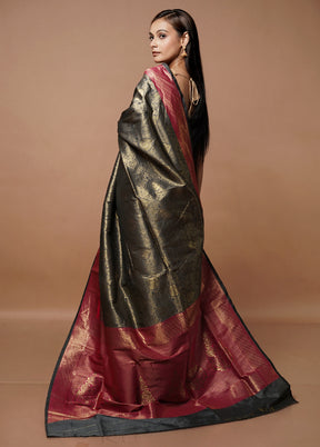 Grey Dupion Silk Saree With Blouse Piece