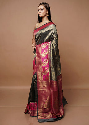 Grey Dupion Silk Saree With Blouse Piece