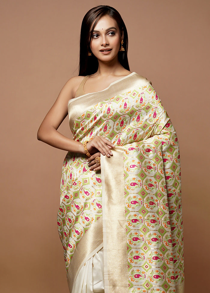 Cream Dupion Silk Saree With Blouse Piece