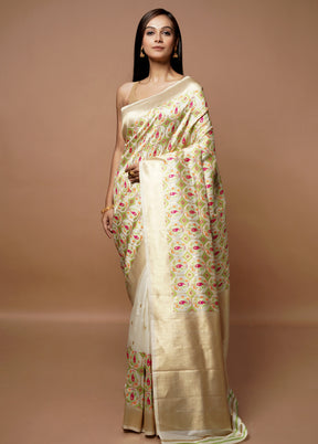 Cream Dupion Silk Saree With Blouse Piece