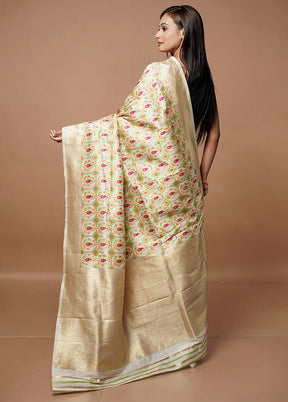 Cream Dupion Silk Saree With Blouse Piece