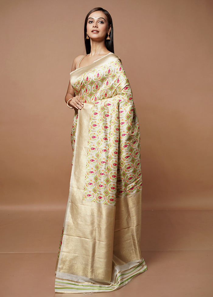 Cream Dupion Silk Saree With Blouse Piece