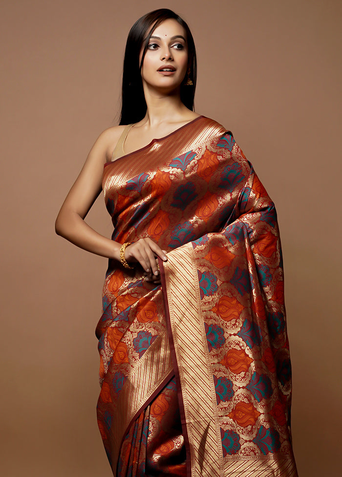 Brown Dupion Silk Saree With Blouse Piece