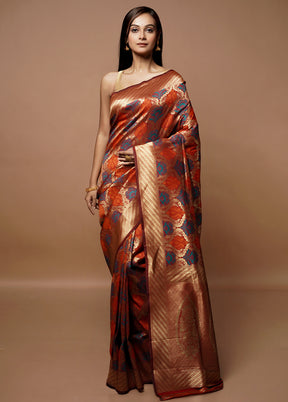 Brown Dupion Silk Saree With Blouse Piece