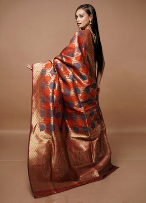 Brown Dupion Silk Saree With Blouse Piece