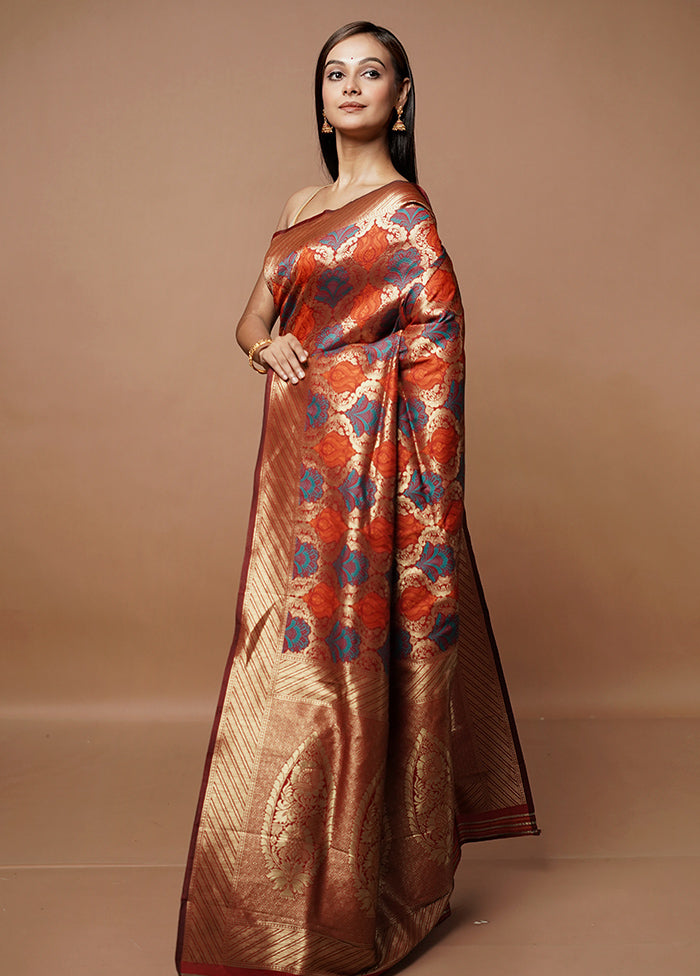 Brown Dupion Silk Saree With Blouse Piece