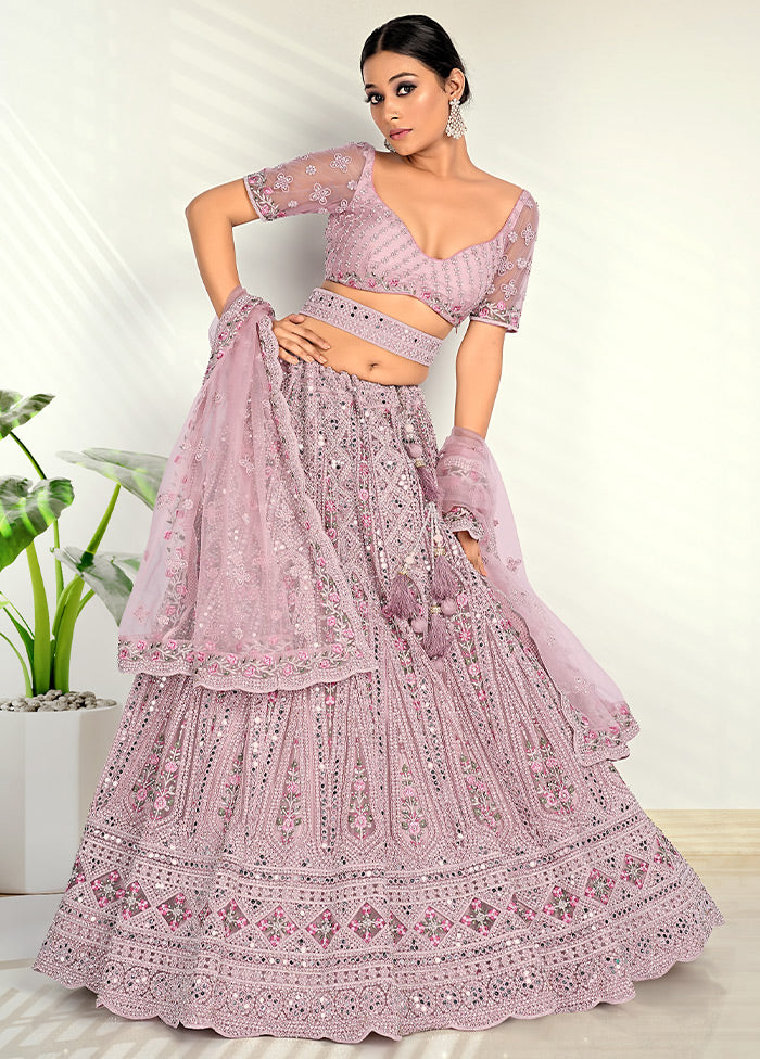 3 Pc White Net Semi Stitched Lehenga Set - Indian Silk House Agencies