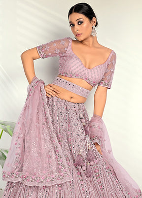 3 Pc White Net Semi Stitched Lehenga Set - Indian Silk House Agencies