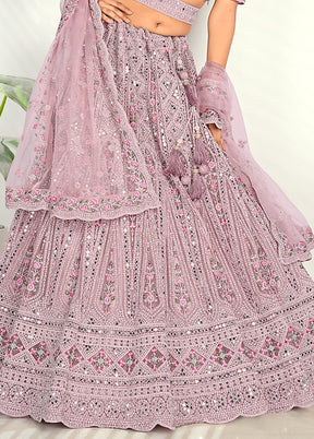 3 Pc White Net Semi Stitched Lehenga Set - Indian Silk House Agencies