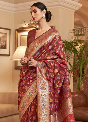 Maroon Banarasi Silk Saree With Blouse Piece