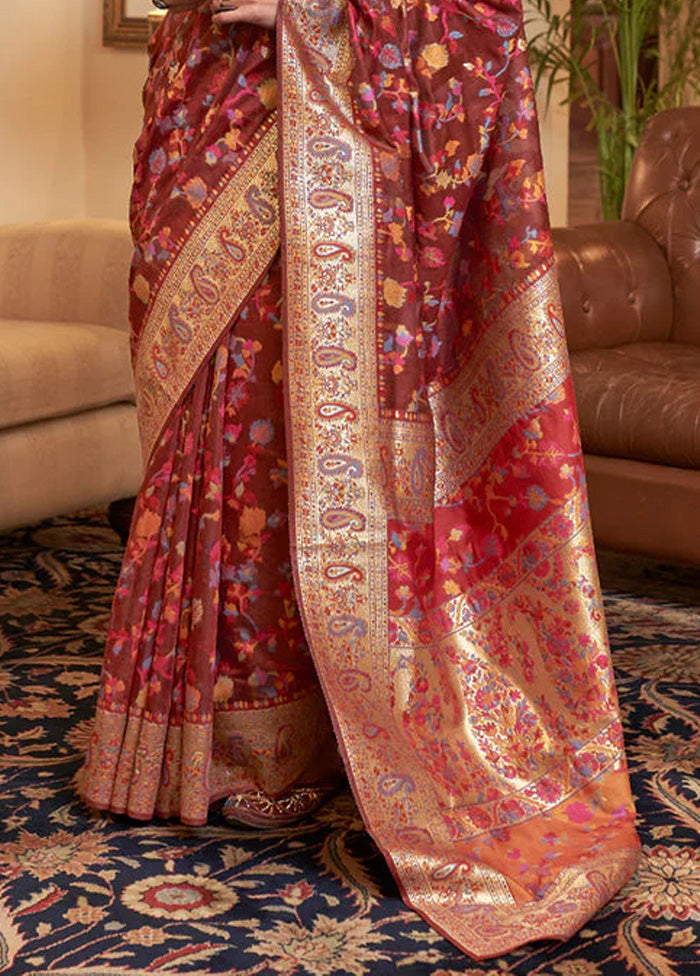 Maroon Banarasi Silk Saree With Blouse Piece