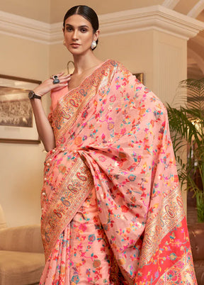 Peach Banarasi Silk Saree With Blouse Piece