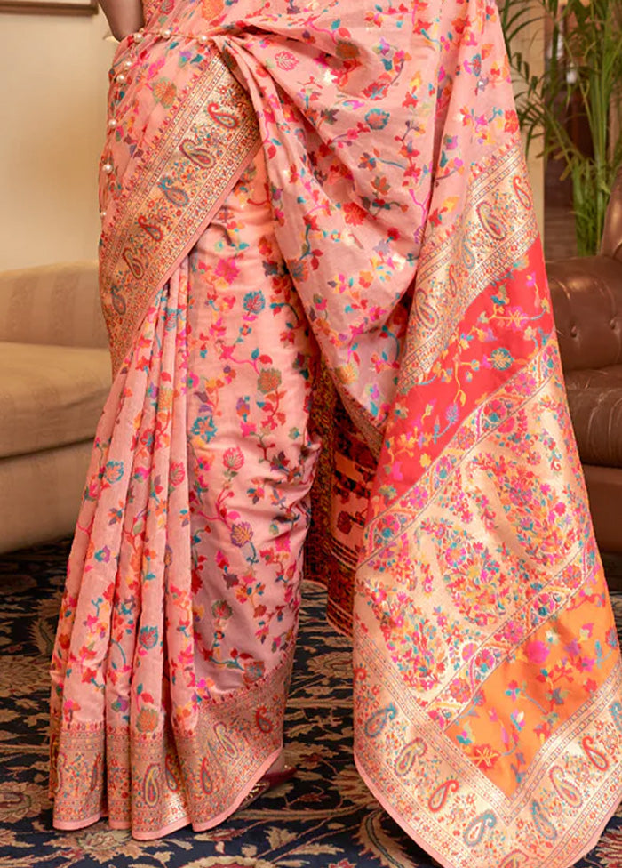 Peach Banarasi Silk Saree With Blouse Piece