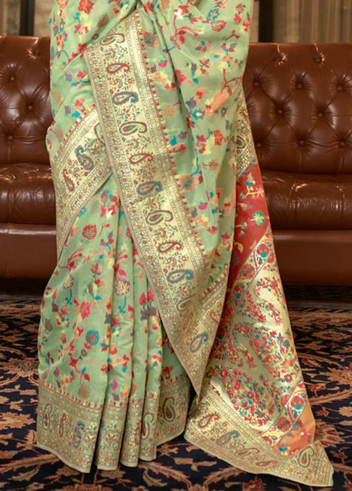 Pista Green Banarasi Silk Saree With Blouse Piece